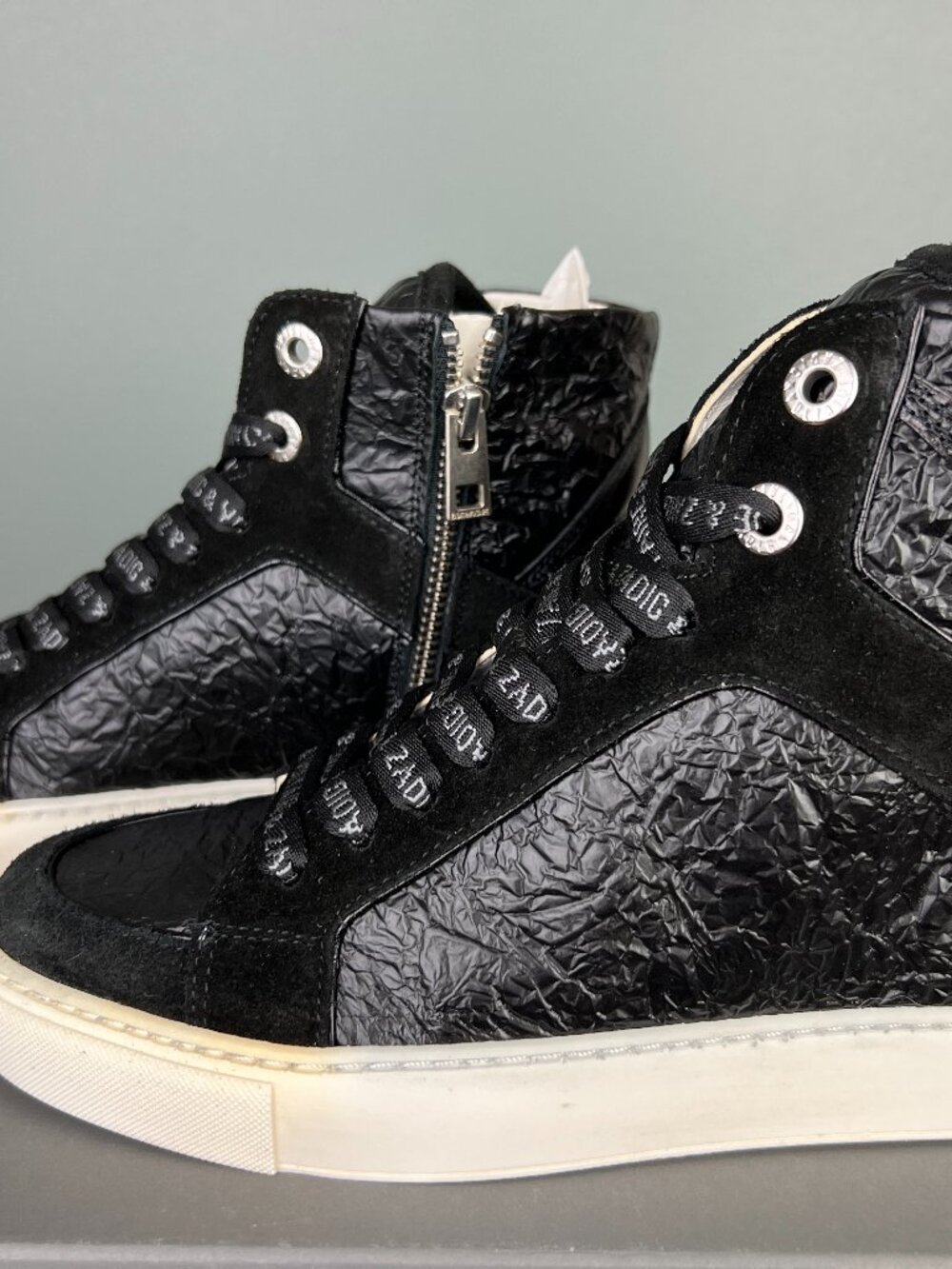 Zadig & Voltaire High Flash Wrinkle Sneakers Size 36 Black Leather High Top